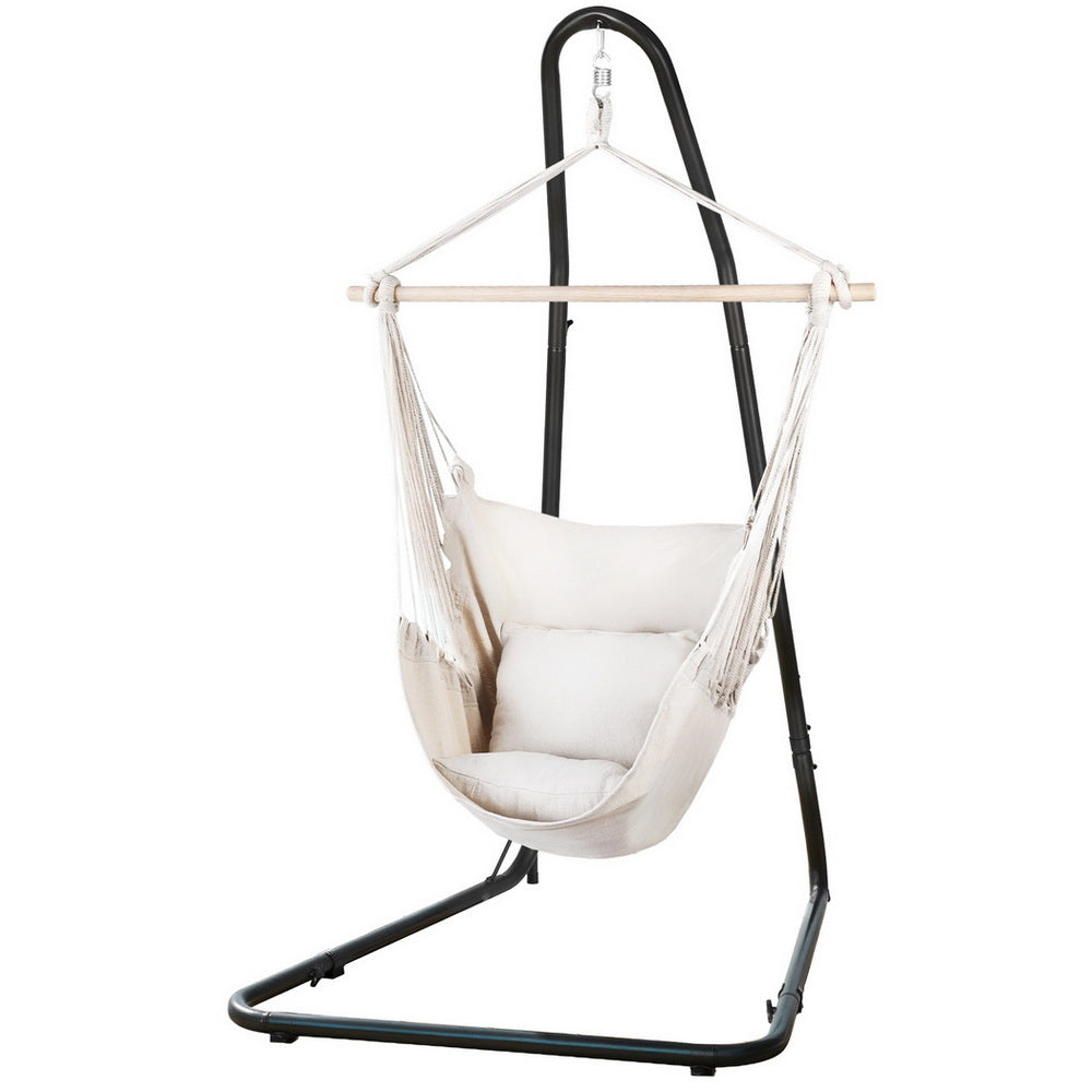 Gardeon Hammock Chair with Heavy Duty Steel Stand- Cream