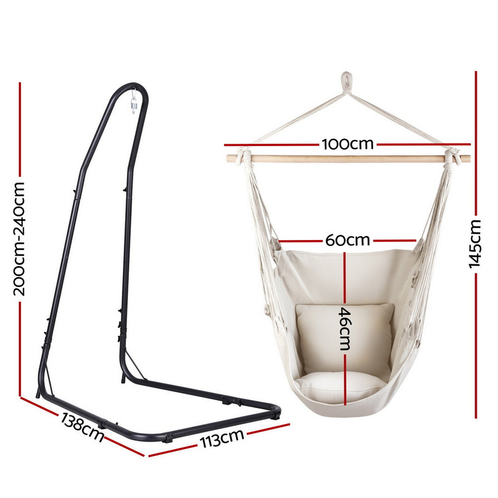 Gardeon Hammock Chair with Heavy Duty Steel Stand- Cream