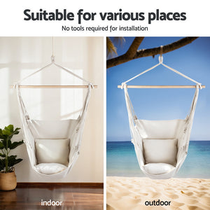 Gardeon Hammock Chair with Heavy Duty Steel Stand- Cream