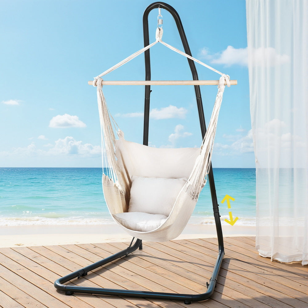 Gardeon Hammock Chair with Heavy Duty Steel Stand- Cream