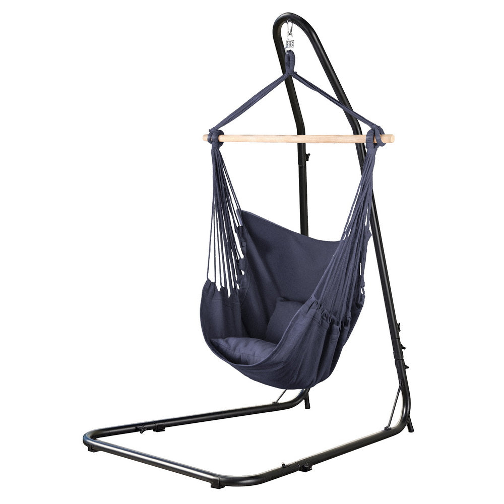 Gardeon Hammock Chair with Heavy Duty Steel Stand- Grey