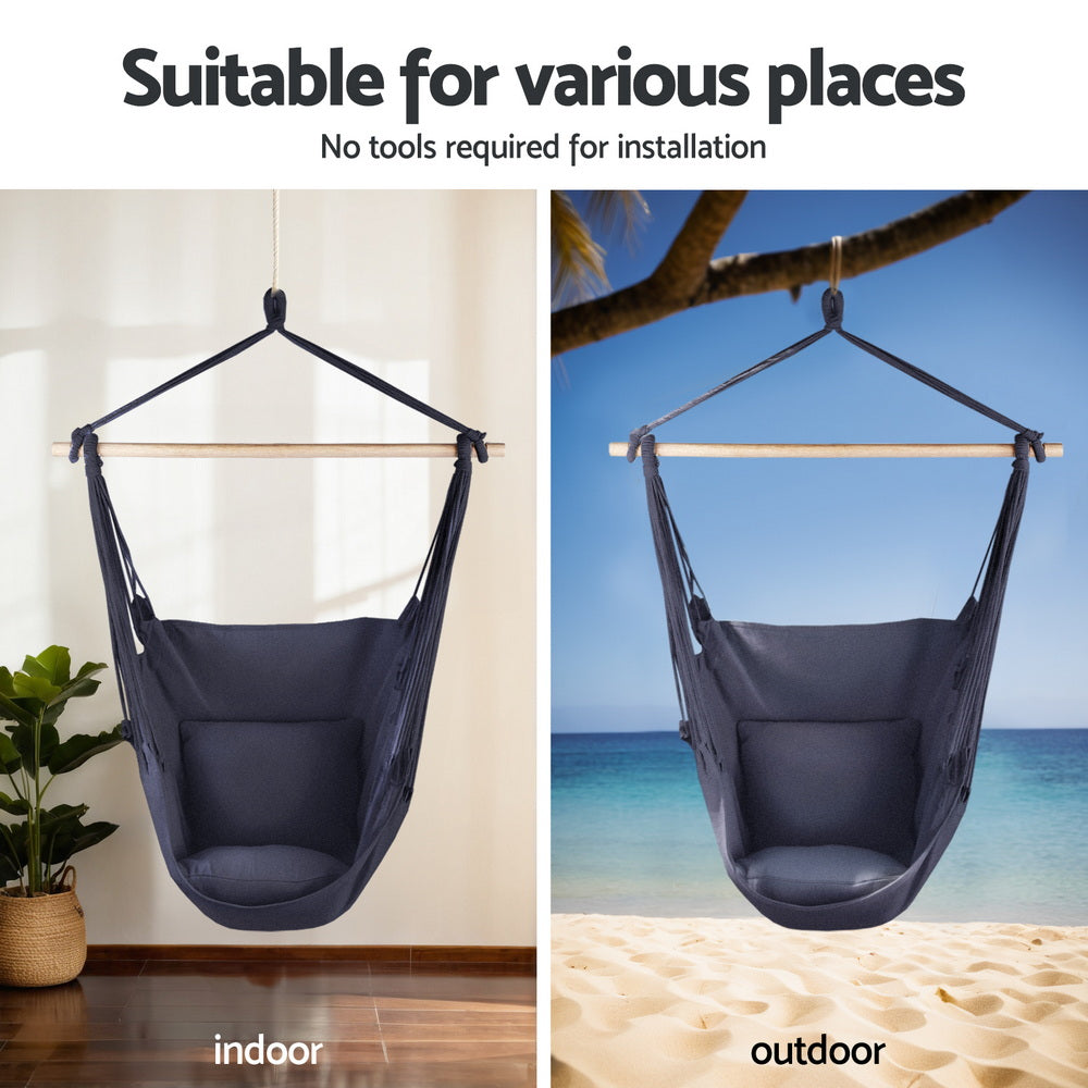 Gardeon Hammock Chair with Heavy Duty Steel Stand- Grey
