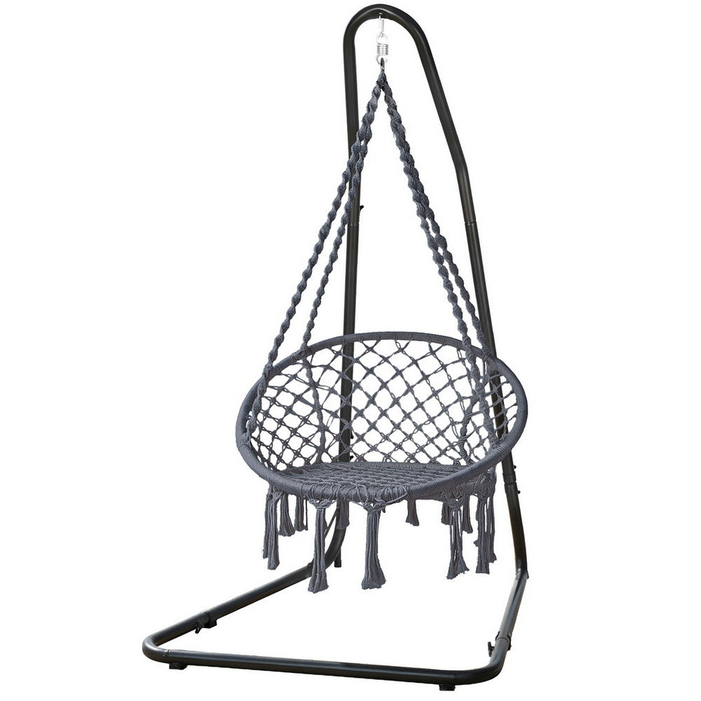 Gardeon Hammock Hanging Chair with Steel Stand- Grey