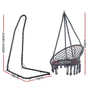 Gardeon Hammock Hanging Chair with Steel Stand- Grey