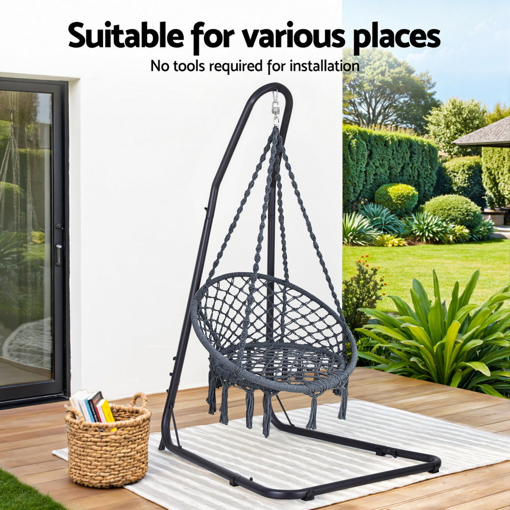 Gardeon Hammock Hanging Chair with Steel Stand- Grey