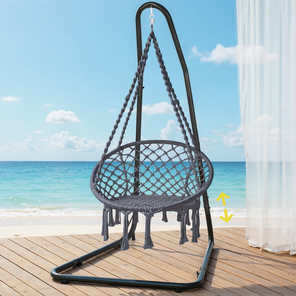 Gardeon Hammock Hanging Chair with Steel Stand- Grey