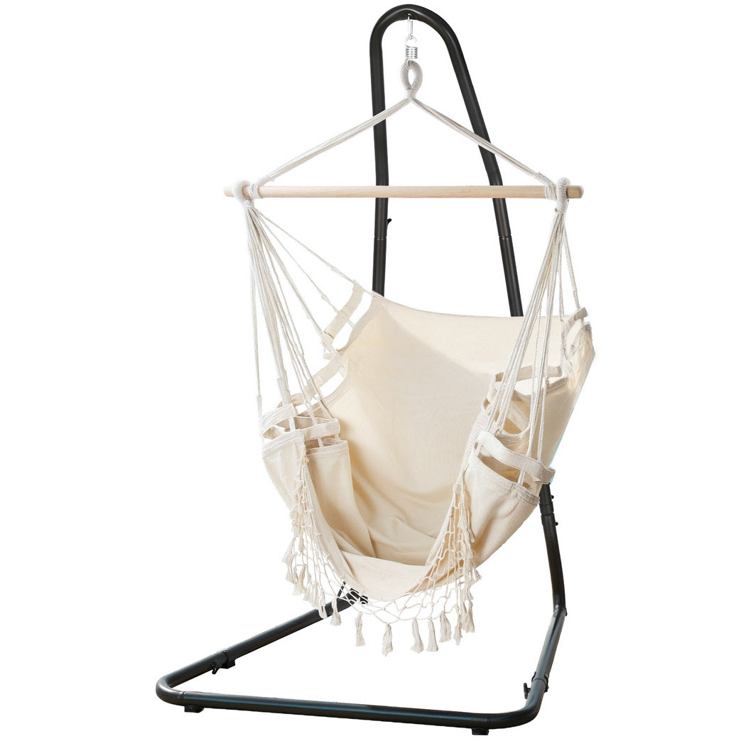 Gardeon Hammock Chair with Stand Outdoor Hanging Swing Chair - Cream