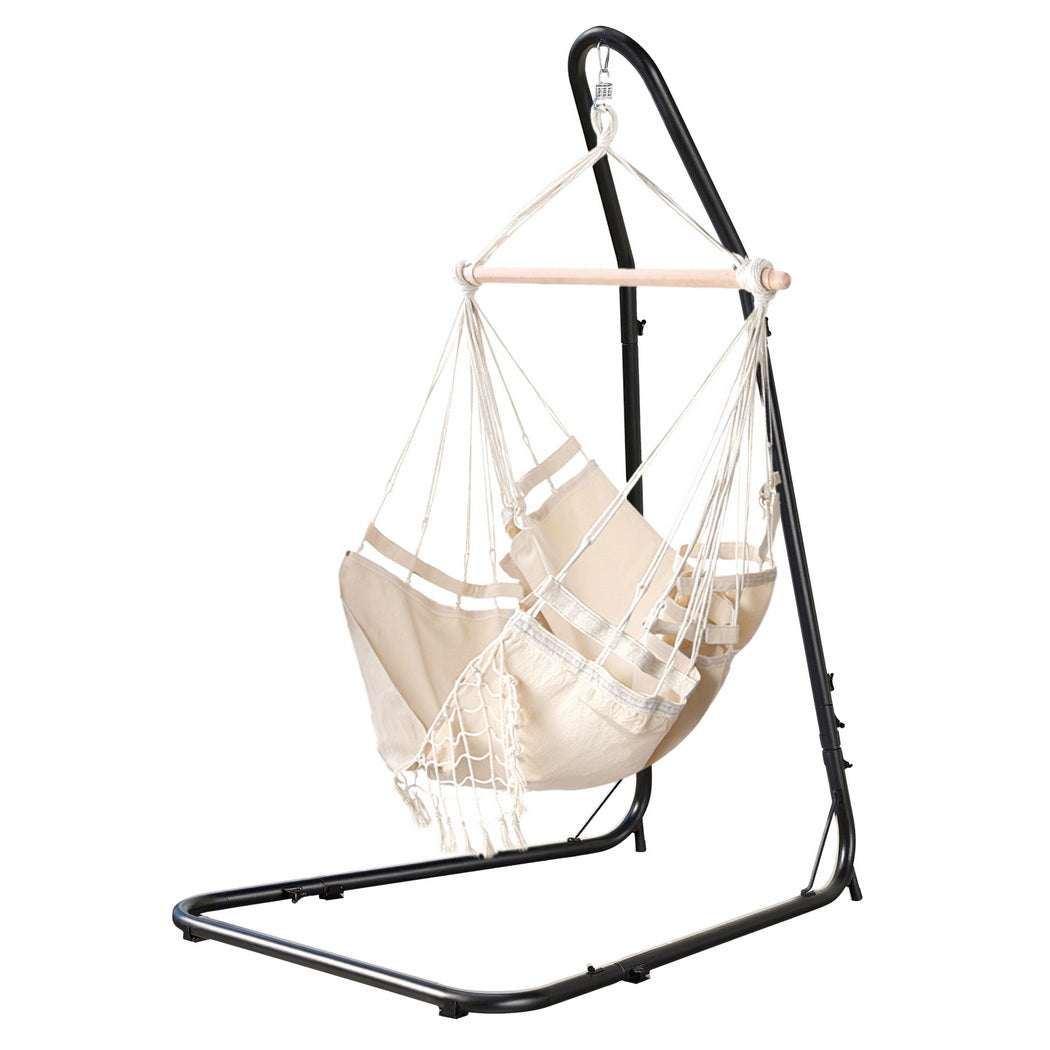 Gardeon Hammock Chair with Stand Outdoor Hanging Swing Chair - Cream