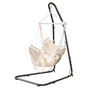 Gardeon Hammock Chair with Stand Outdoor Hanging Swing Chair - Cream