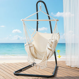 Gardeon Hammock Chair with Stand Outdoor Hanging Swing Chair - Cream