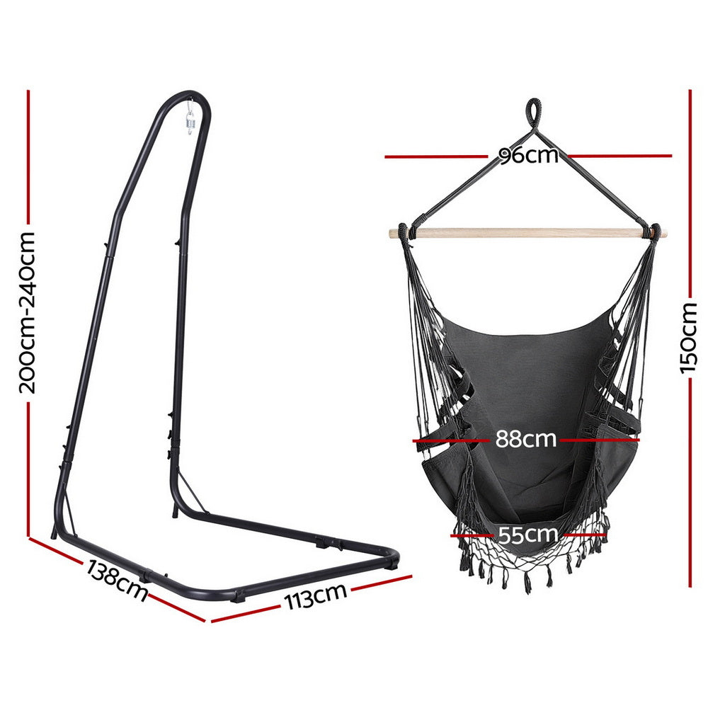 Gardeon Hammock Chair with Stand Outdoor Hanging Swing Chair - Grey