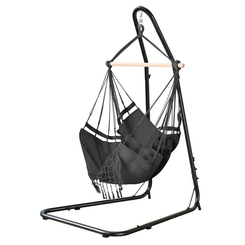 Gardeon Hammock Chair with Stand Outdoor Hanging Swing Chair - Grey