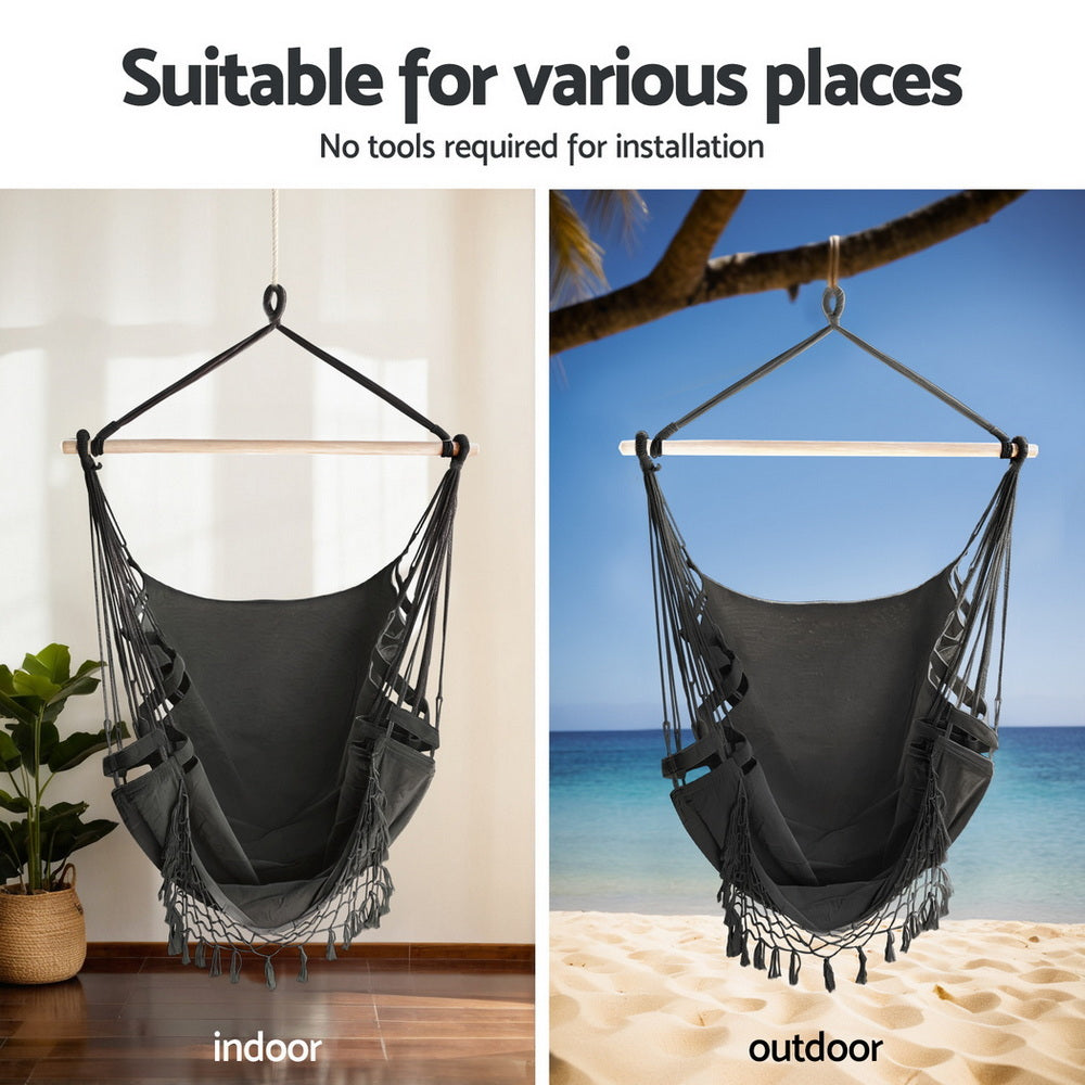 Gardeon Hammock Chair with Stand Outdoor Hanging Swing Chair - Grey