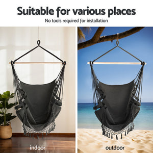 Gardeon Hammock Chair with Stand Outdoor Hanging Swing Chair - Grey