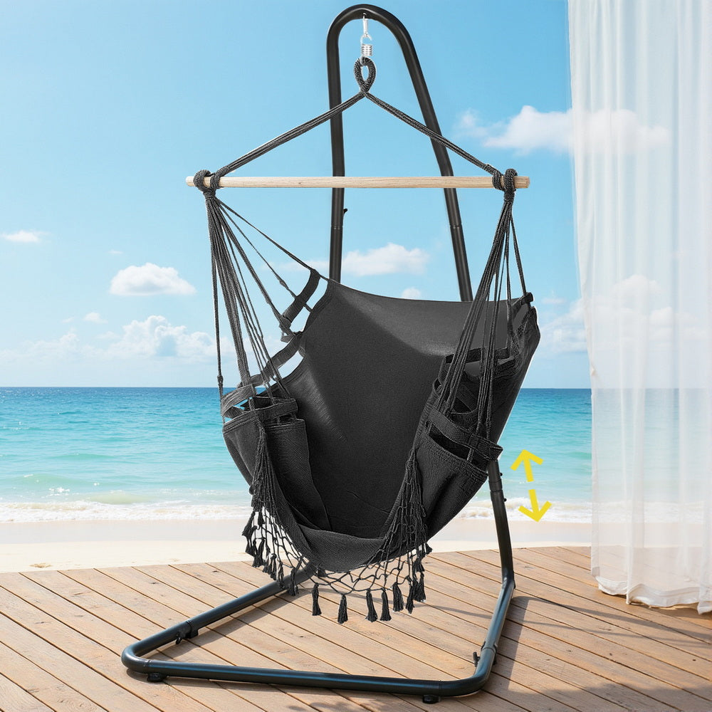 Gardeon Hammock Chair with Stand Outdoor Hanging Swing Chair - Grey
