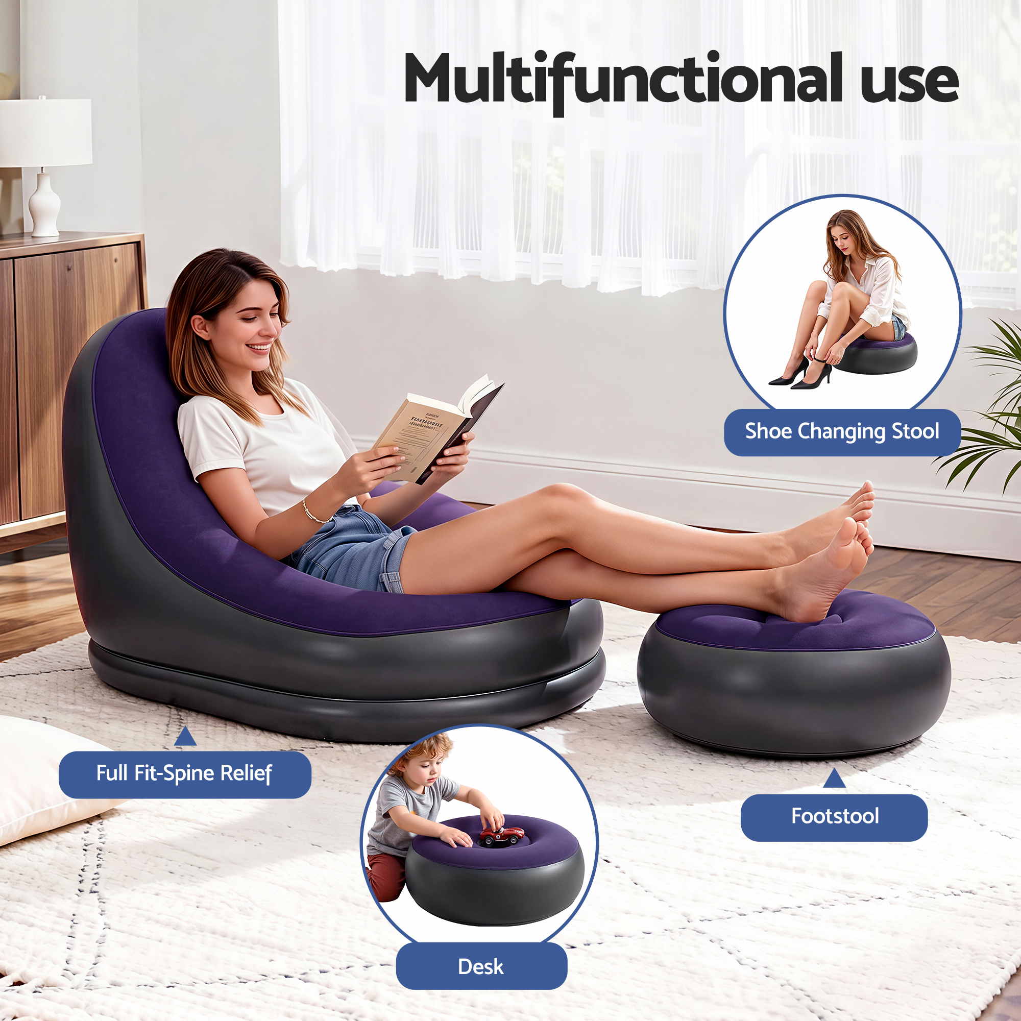 Gardeon Inflatable Chair with Ottoman Air Sofa Blow Up Air Chair for C
