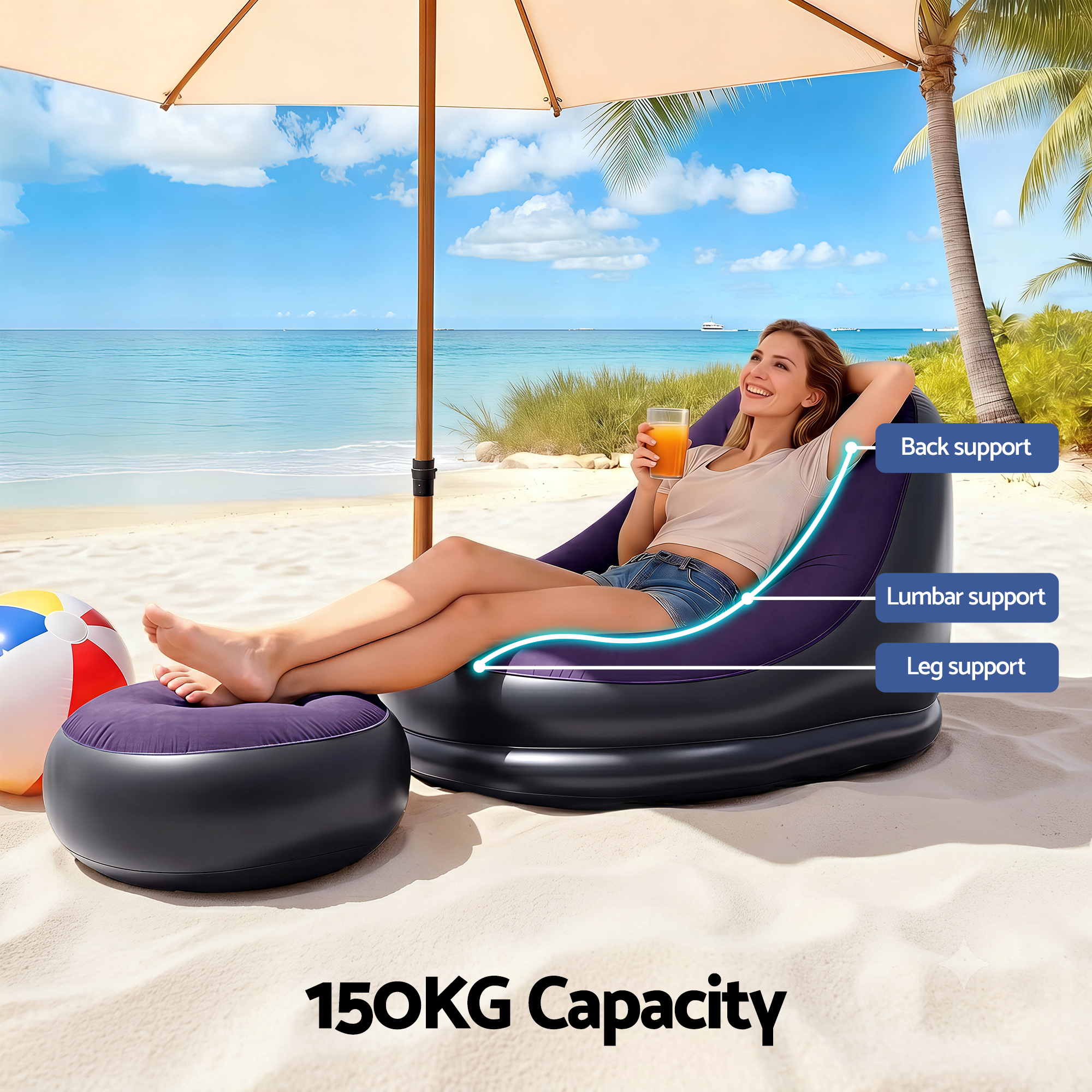 Gardeon Inflatable Chair with Ottoman Air Sofa Blow Up Air Chair for C