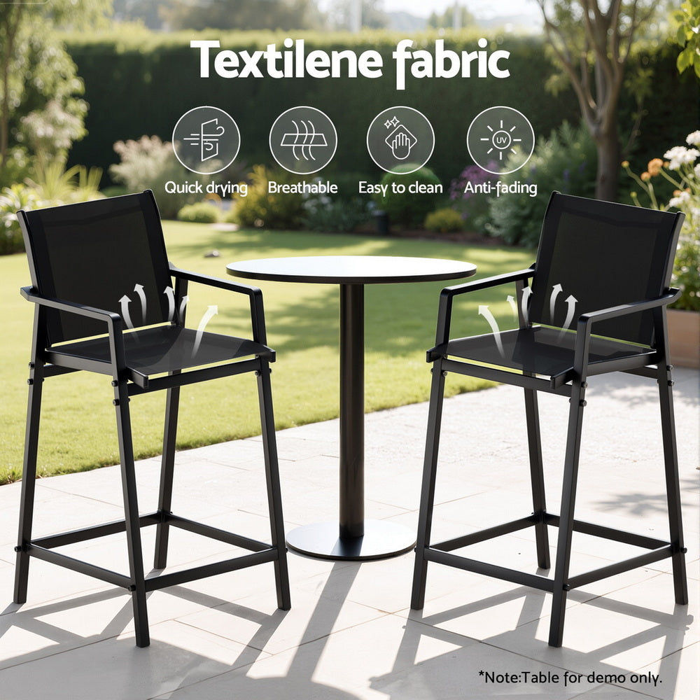 Gardeon 2PC Outdoor Bar Stools Steel Dining Chairs Patio Furniture Garden Black