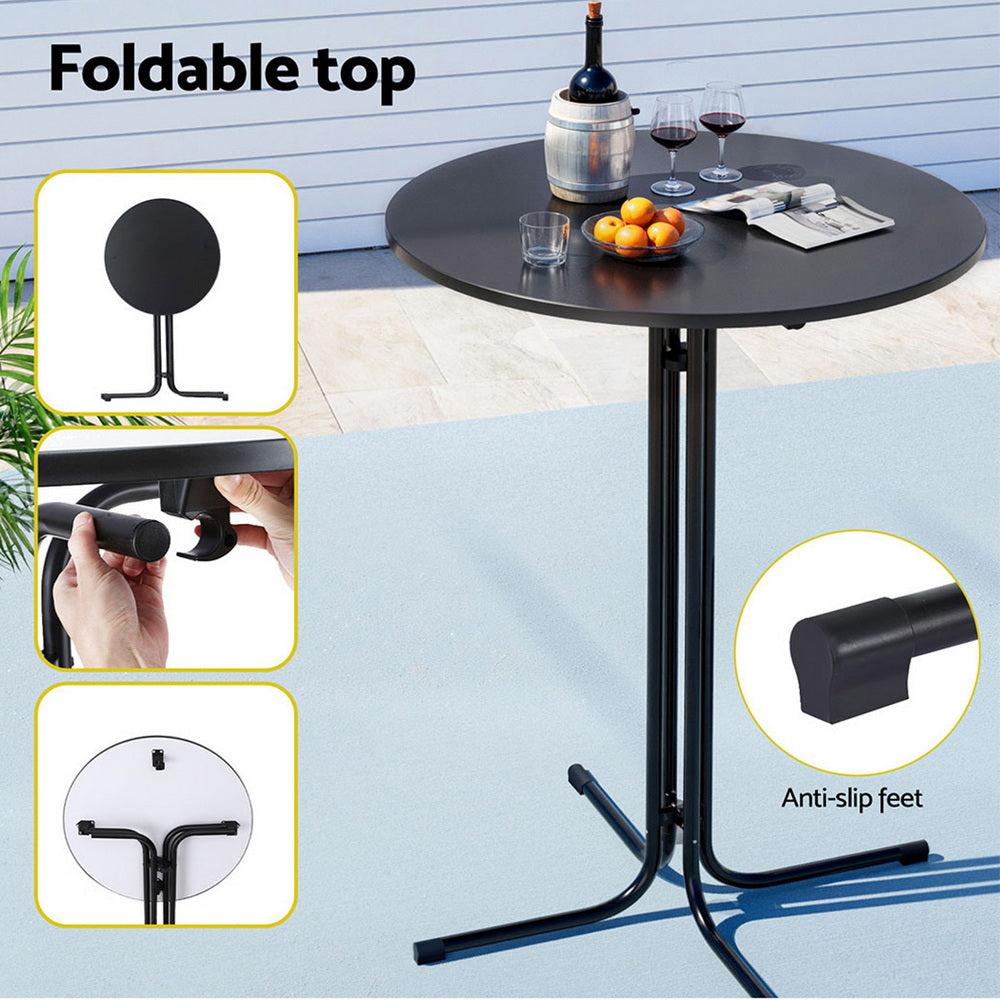 Gardeon 3PC Outdoor Bar Set Stools Dining Chairs Table Patio Furniture Bistro Set Steel Black