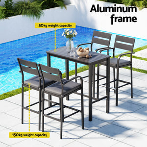 Gardeon Outdoor Bar Set 5-Piece Patio Dining Chairs Aluminium Table Stools