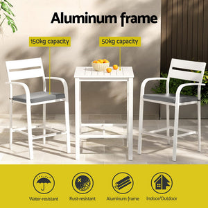 Gardeon Outdoor Bar Set Stools 3-Piece Dining Chairs Table Patio Aluminium Bistro Set