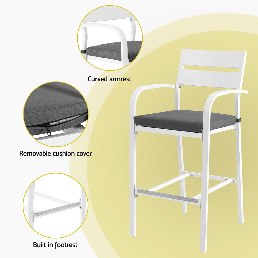 Gardeon Outdoor Bar Set Stools 3-Piece Dining Chairs Table Patio Aluminium Bistro Set