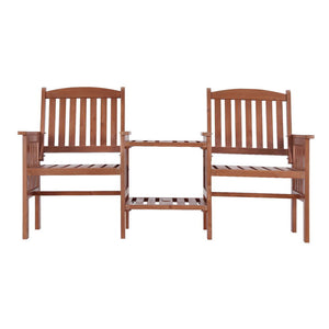 Gardeon Outdoor Garden Bench Loveseat Wooden Table Chairs Patio Furniture Brown