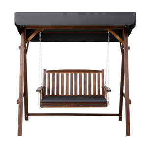 Gardeon Outdoor Wooden Swing Chair Garden Bench Canopy Cushion 2 Seater Charcoal