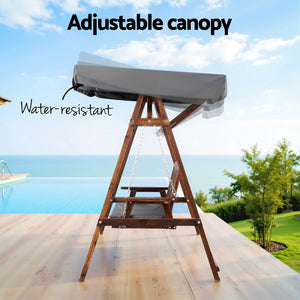 Gardeon Outdoor Wooden Swing Chair Garden Bench Canopy Cushion 2 Seater Charcoal