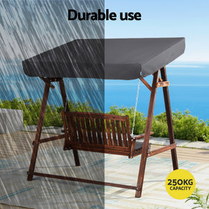 Gardeon Outdoor Wooden Swing Chair Garden Bench Canopy Cushion 2 Seater Charcoal