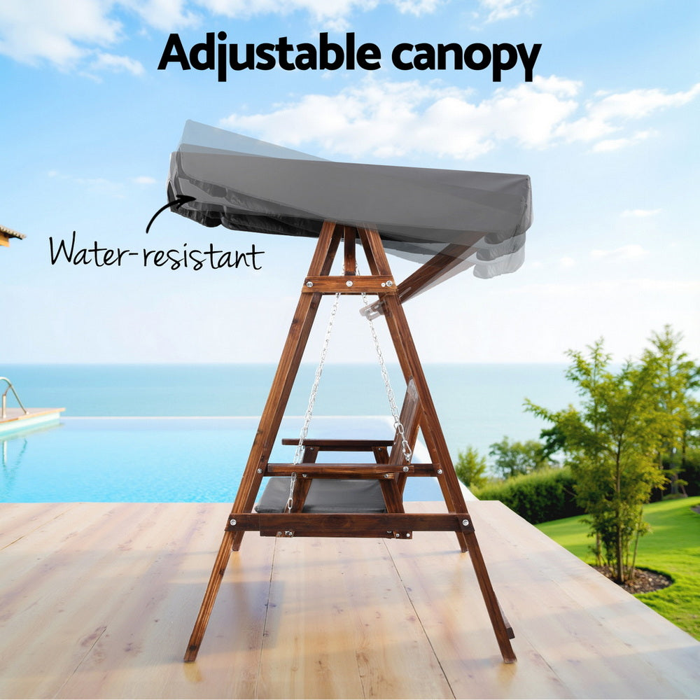 Gardeon Outdoor Wooden Swing Chair Garden Bench Canopy Cushion 2 Seater Charcoal