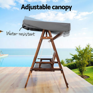 Gardeon Outdoor Wooden Swing Chair Garden Bench Canopy Cushion 2 Seater Charcoal