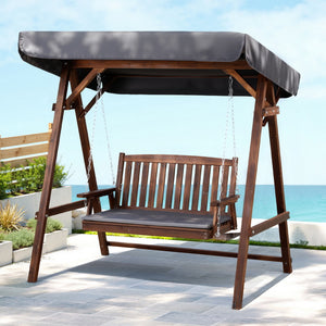 Gardeon Outdoor Wooden Swing Chair Garden Bench Canopy Cushion Seate
