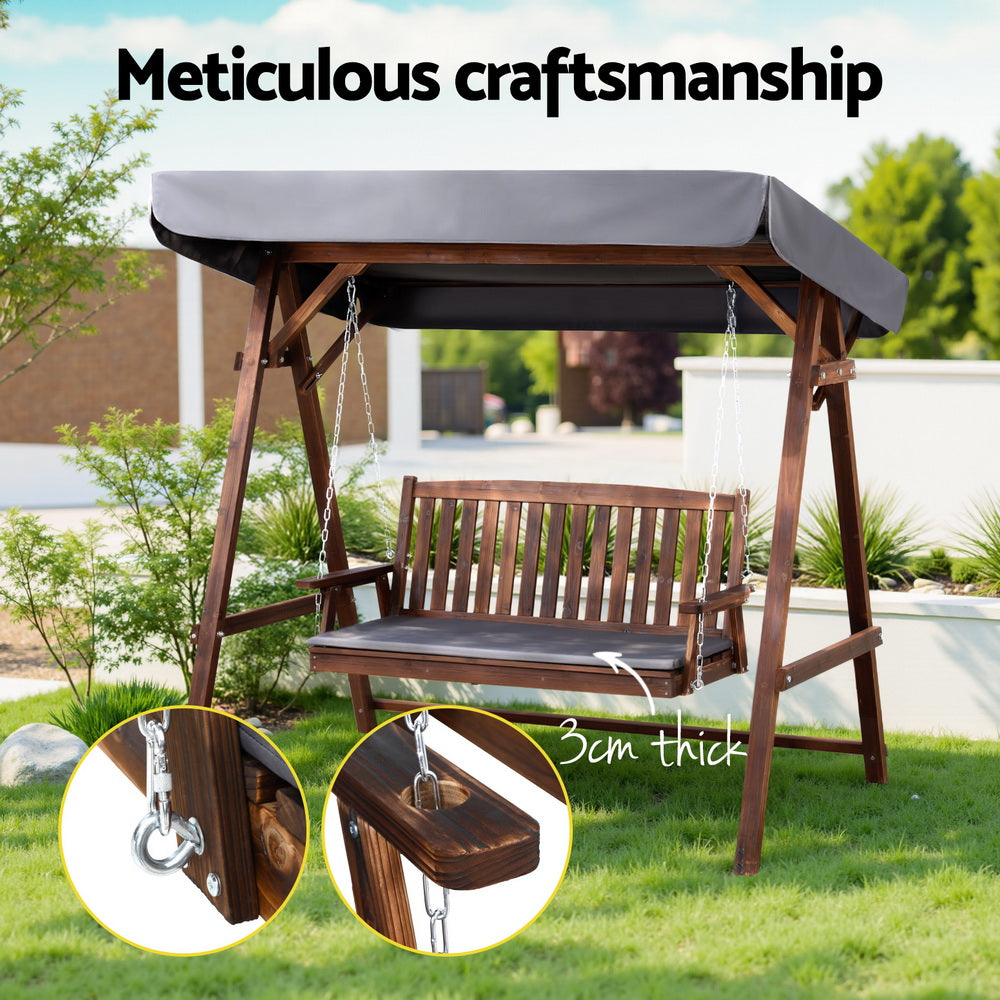 Gardeon Wooden Swing Chair Garden Bench Canopy 3 Seater Outdoor Furniture