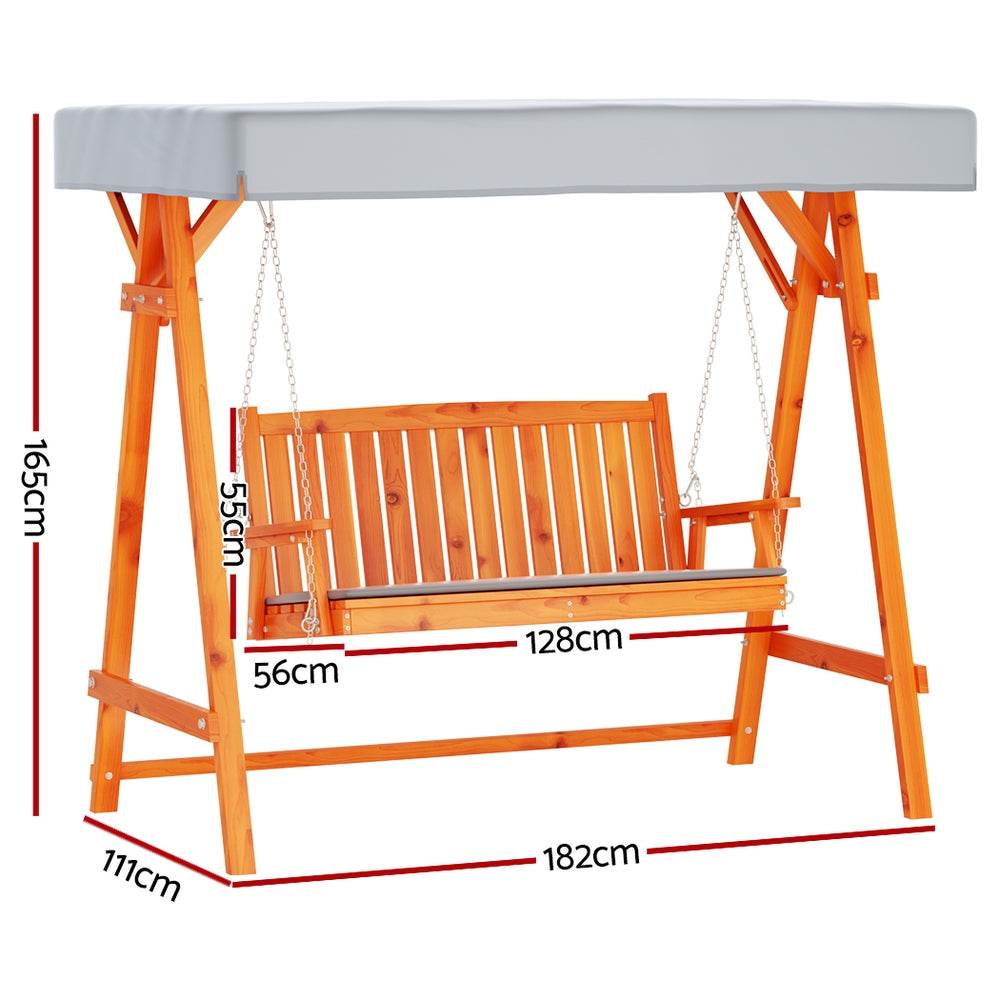 Gardeon Wooden Swing Chair Garden Bench Canopy 3 Seater Outdoor Furniture