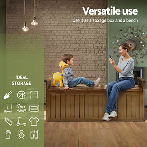 Gardeon Outdoor Storage Bench Box 129cm Wooden Garden Toy Chest Sheds Patio Furniture XL Natural