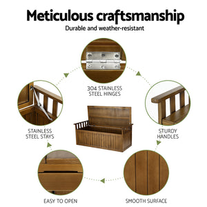 Gardeon Outdoor Storage Bench Box 129cm Wooden Garden Toy Chest Sheds Patio Furniture XL Natural
