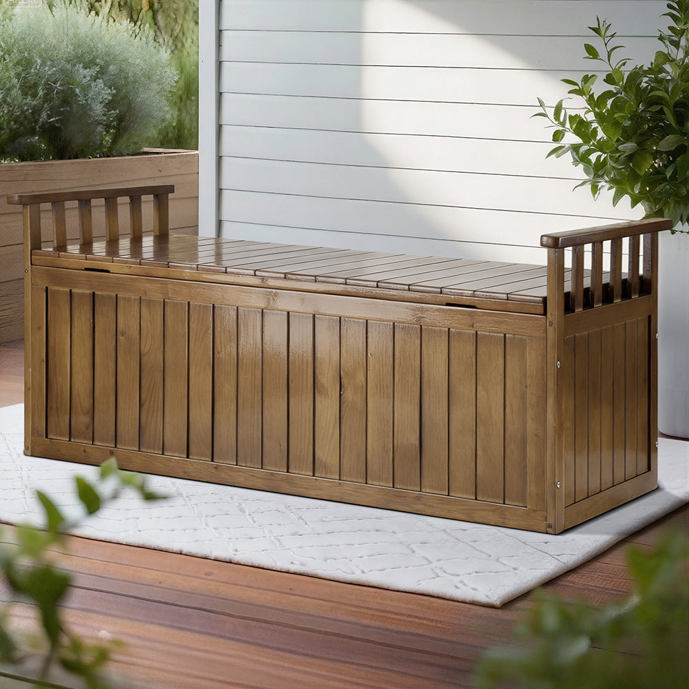 Gardeon Outdoor Storage Bench Box 129cm Wooden Garden Toy Chest Sheds Patio Furniture XL Natural
