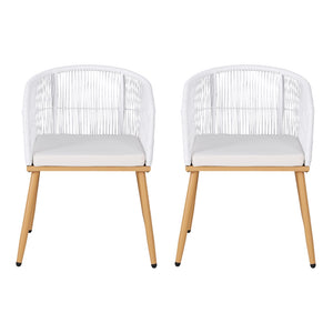 Gardeon 2PC Outdoor Dining Chairs Wicker Chair Patio Furniture Garden Steel White