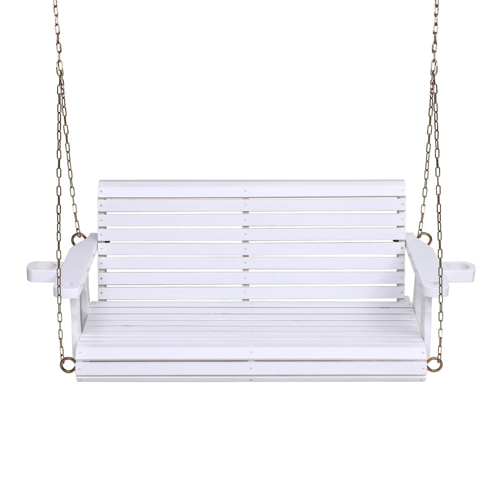 Gardeon Porch Outdoor Swing Chair With Cup Holder Wooden Furniture 2 Seater White
