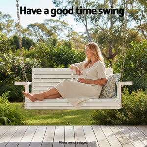 Gardeon Porch Outdoor Swing Chair With Cup Holder Wooden Furniture 2 Seater White