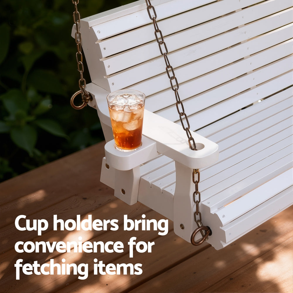 Gardeon Porch Outdoor Swing Chair With Cup Holder Wooden Furniture 2 Seater White