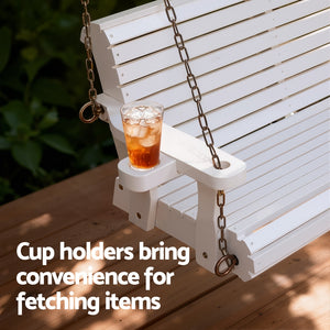 Gardeon Porch Outdoor Swing Chair With Cup Holder Wooden Furniture 2 Seater White