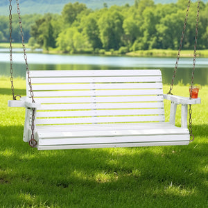 Gardeon Porch Outdoor Swing Chair With Cup Holder Wooden Furniture 2 Seater White
