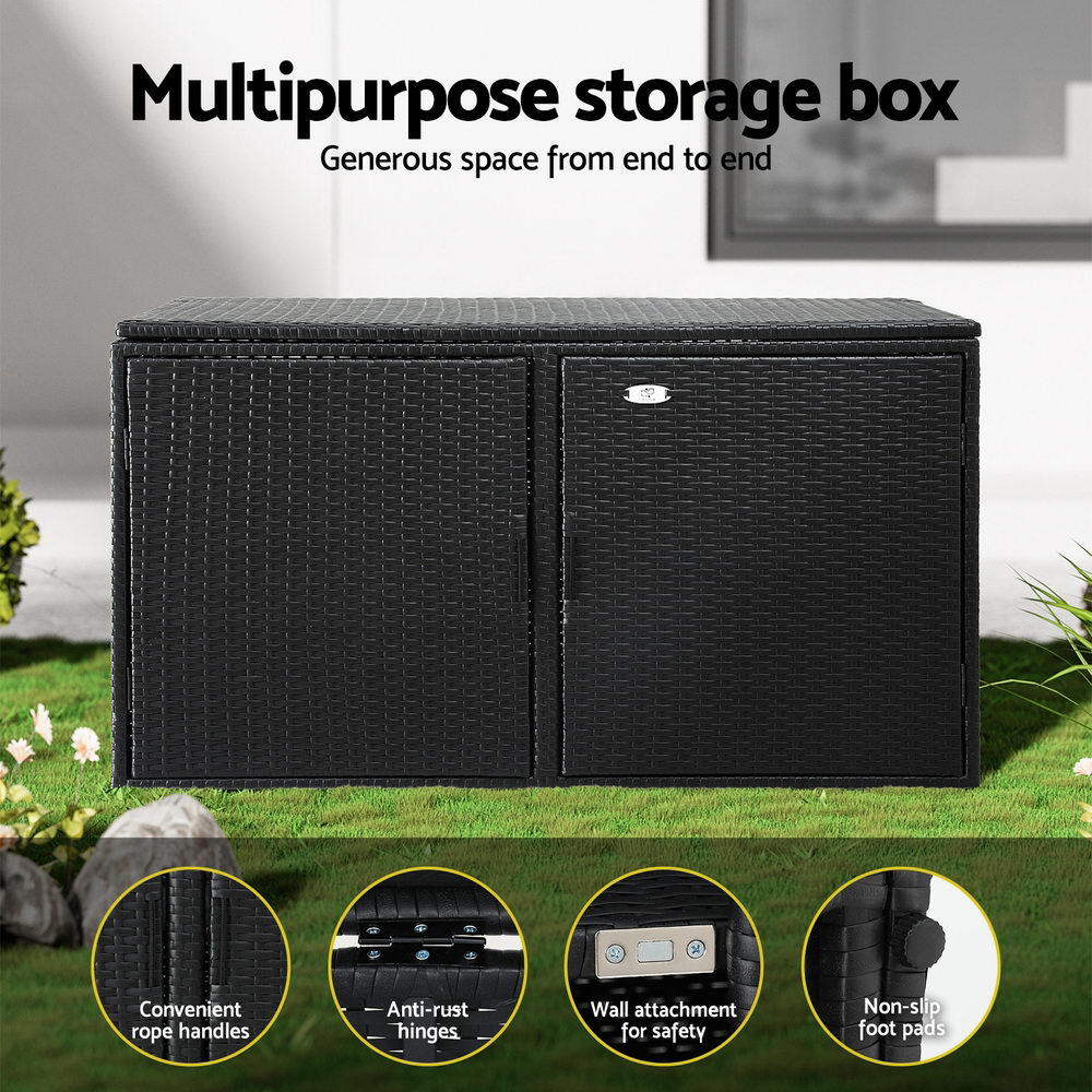 Gardeon Outdoor Storage Cabinet Box Deck Wicker Shelf Chest Garden Shed Tools Black