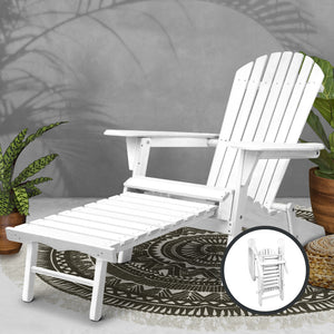 Gardeon Adirondack Beach Chair with Ottoman - White
