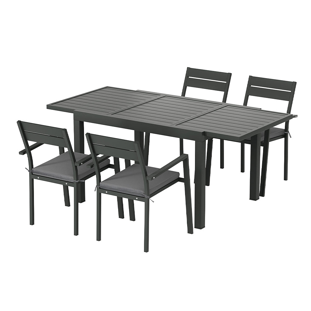 Gardeon Outdoor Dining Set 5 Piece Aluminum Extendable Table Setting Black