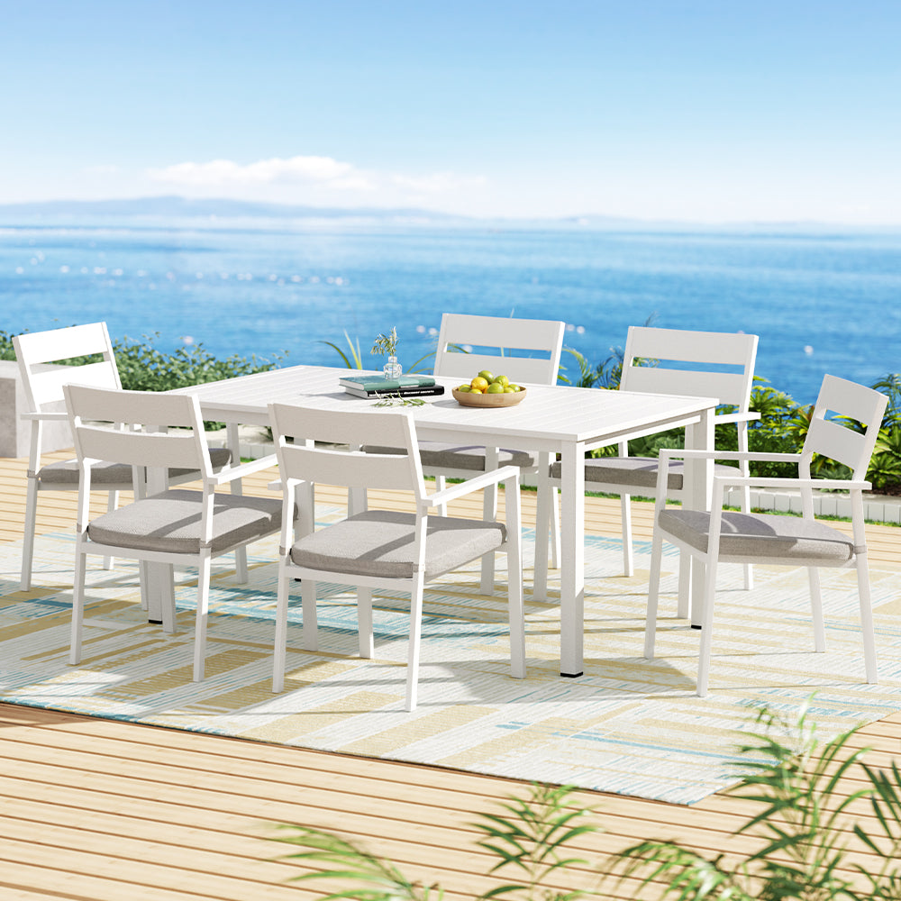 Gardeon Outdoor Dining Set 7 Piece Aluminum Table Chairs Setting White