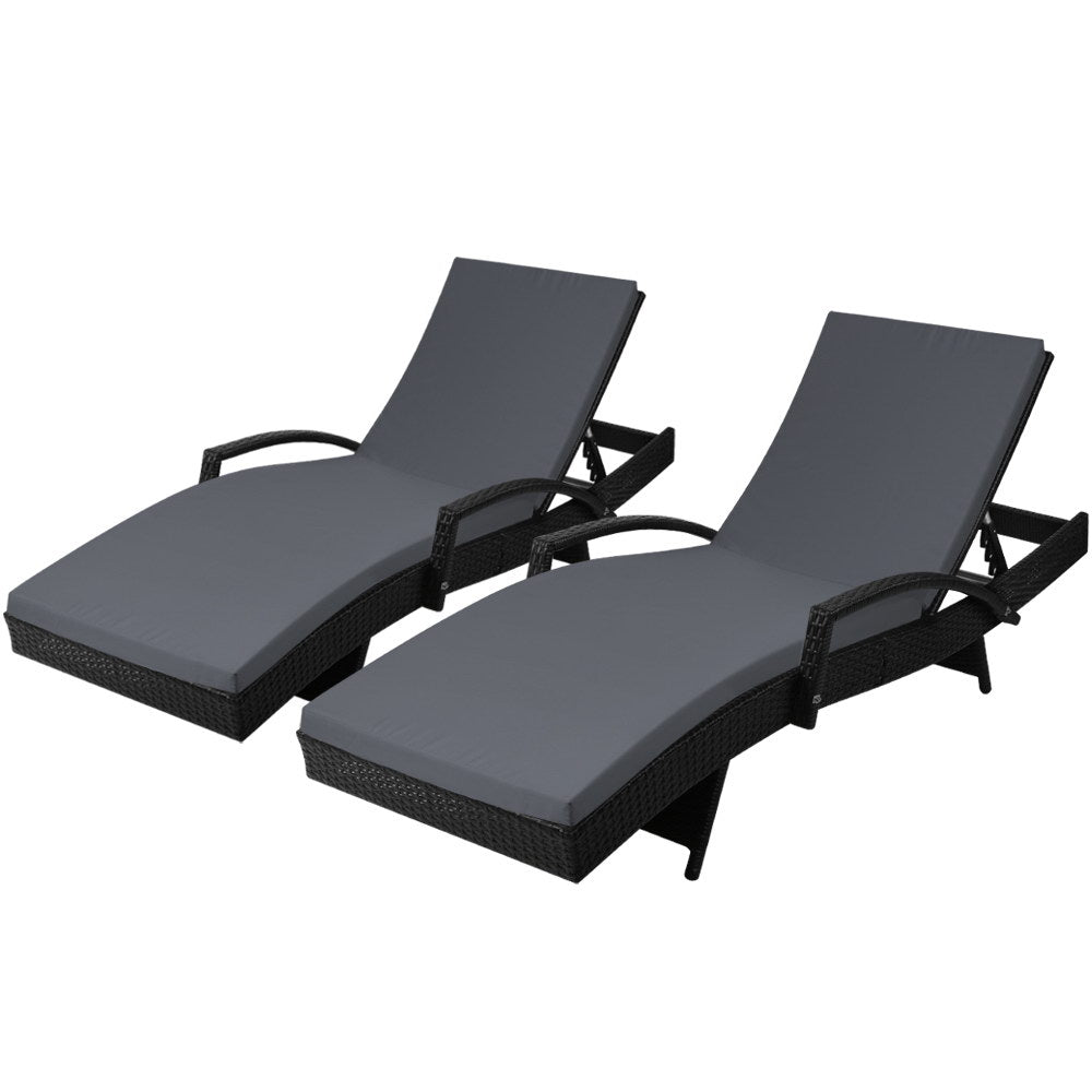Gardeon Set of 2 Outdoor Sun Lounge Chair with Cushion - Black