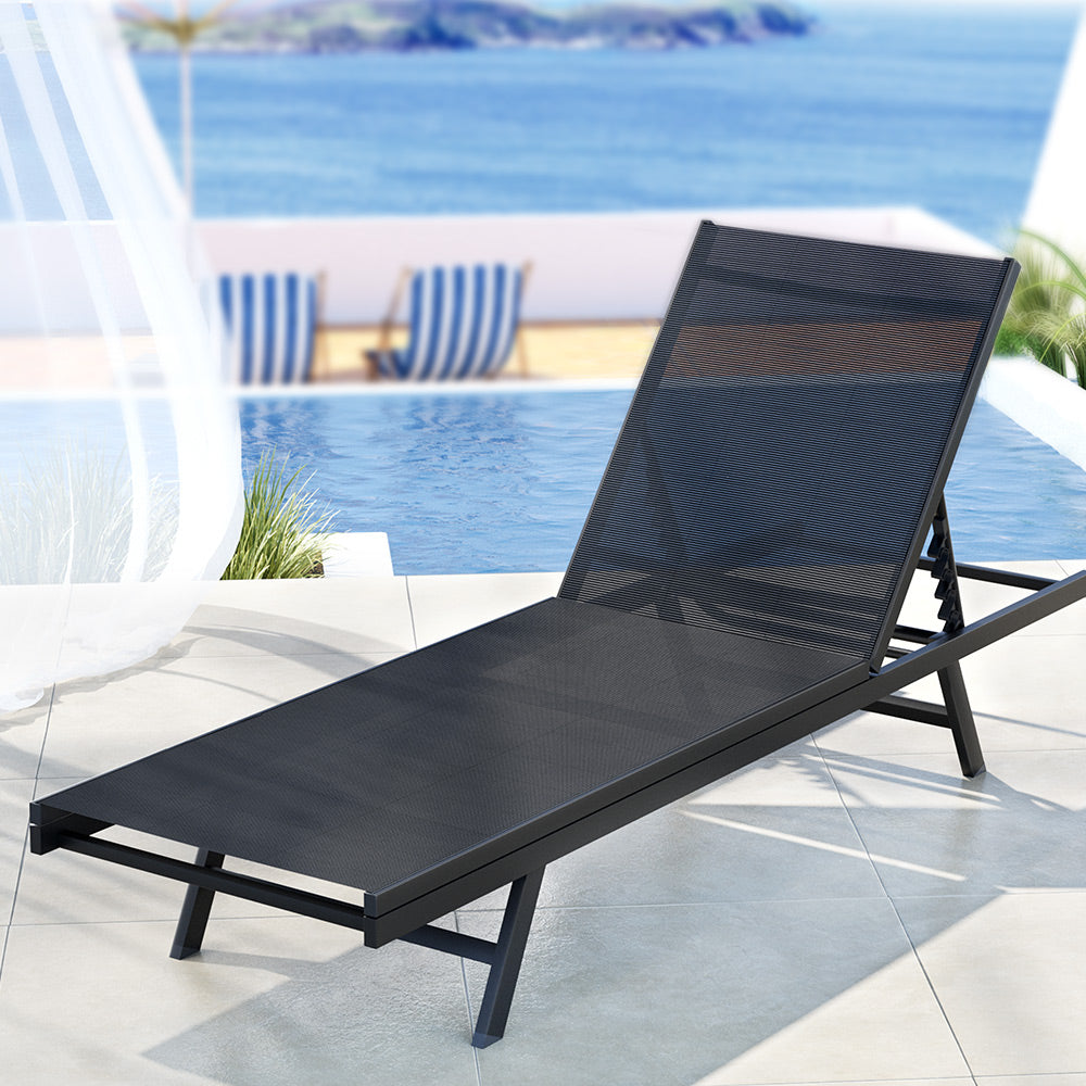 Gardeon Sun Lounge Outdoor Lounger Steel Beach Chair Patio Furniture Black